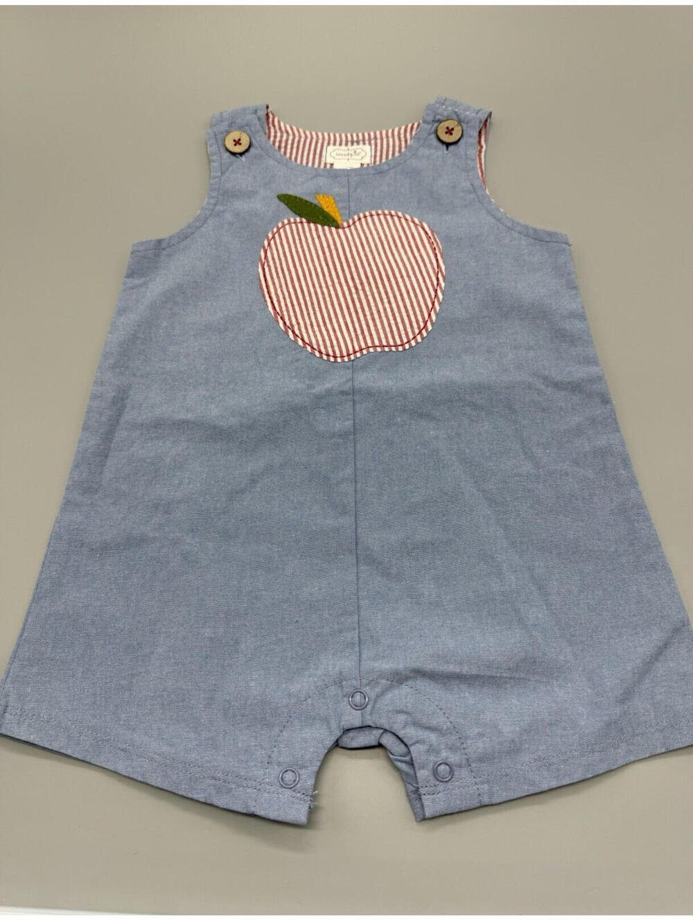 Mud Pie Blue Striped Apple Romper 9-12 Months Cotton Sleeveless One-Piece